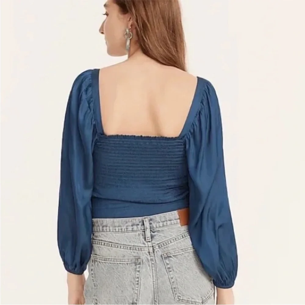 NWT J‎ Crew Squareneck Smocked Featherweight Satin Crop Top Size S